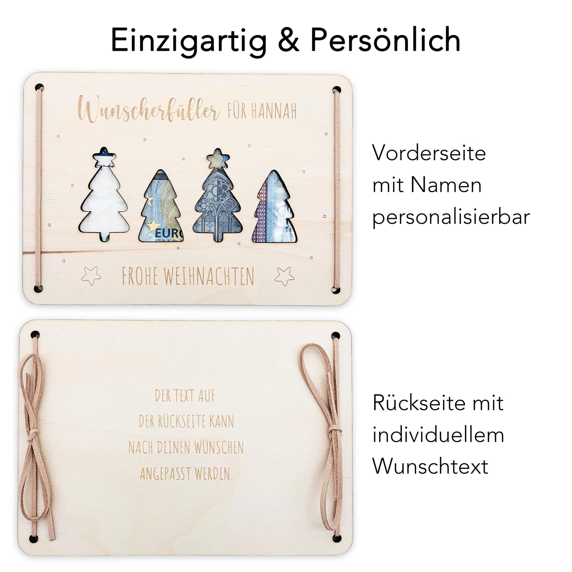 Weihnachten Wunscherfüller personalisiert Geldgeschenk Weihnachtsgeld Verpackung Geschenkkarte Weihnachtskarte aus Holz 12x17 cm