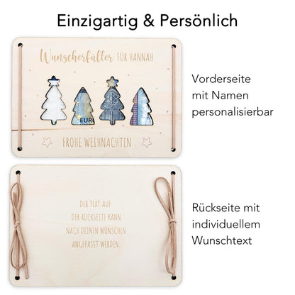 Weihnachten Wunscherfüller personalisiert Geldgeschenk Weihnachtsgeld Verpackung Geschenkkarte Weihnachtskarte aus Holz 12x17 cm