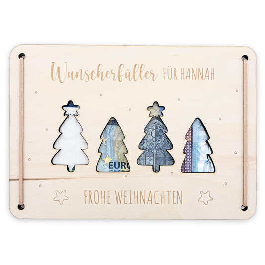 Weihnachten Wunscherfüller personalisiert Geldgeschenk Weihnachtsgeld Verpackung Geschenkkarte Weihnachtskarte aus Holz 12x17 cm