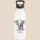 Trinkflasche Kinder personalisiert mit Namen Elefant Edelstahl Flasche mit Strohhalm Wasserflasche für Schule Kindergarten 600 ml