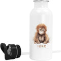 Trinkflasche Kinder personalisiert mit Namen Affe Edelstahl Flasche mit Strohhalm Wasserflasche für Schule Kindergarten 600 ml