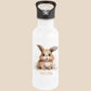 Trinkflasche Kinder personalisiert mit Namen Hase Edelstahl Flasche mit Strohhalm Wasserflasche für Schule Kindergarten 600 ml