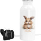Trinkflasche Kinder personalisiert mit Namen Hase Edelstahl Flasche mit Strohhalm Wasserflasche für Schule Kindergarten 600 ml