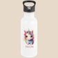 Trinkflasche Kinder personalisiert mit Namen Einhorn Edelstahl Flasche mit Strohhalm Wasserflasche für Schule Kindergarten 600 ml
