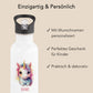 Trinkflasche Kinder personalisiert mit Namen Einhorn Edelstahl Flasche mit Strohhalm Wasserflasche für Schule Kindergarten 600 ml
