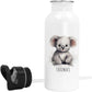 Trinkflasche Kinder personalisiert mit Namen Koala Edelstahl Flasche mit Strohhalm Wasserflasche für Schule Kindergarten 600 ml