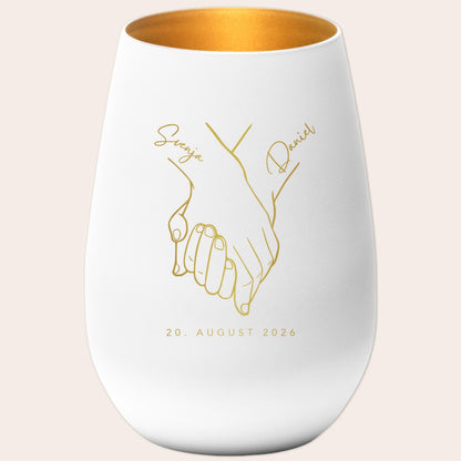 Hochzeitsgeschenk für Brautpaar personalisiert Windlicht Glas mit Gravur für Hochzeit Geschenk Kleinigkeit (Weiß)