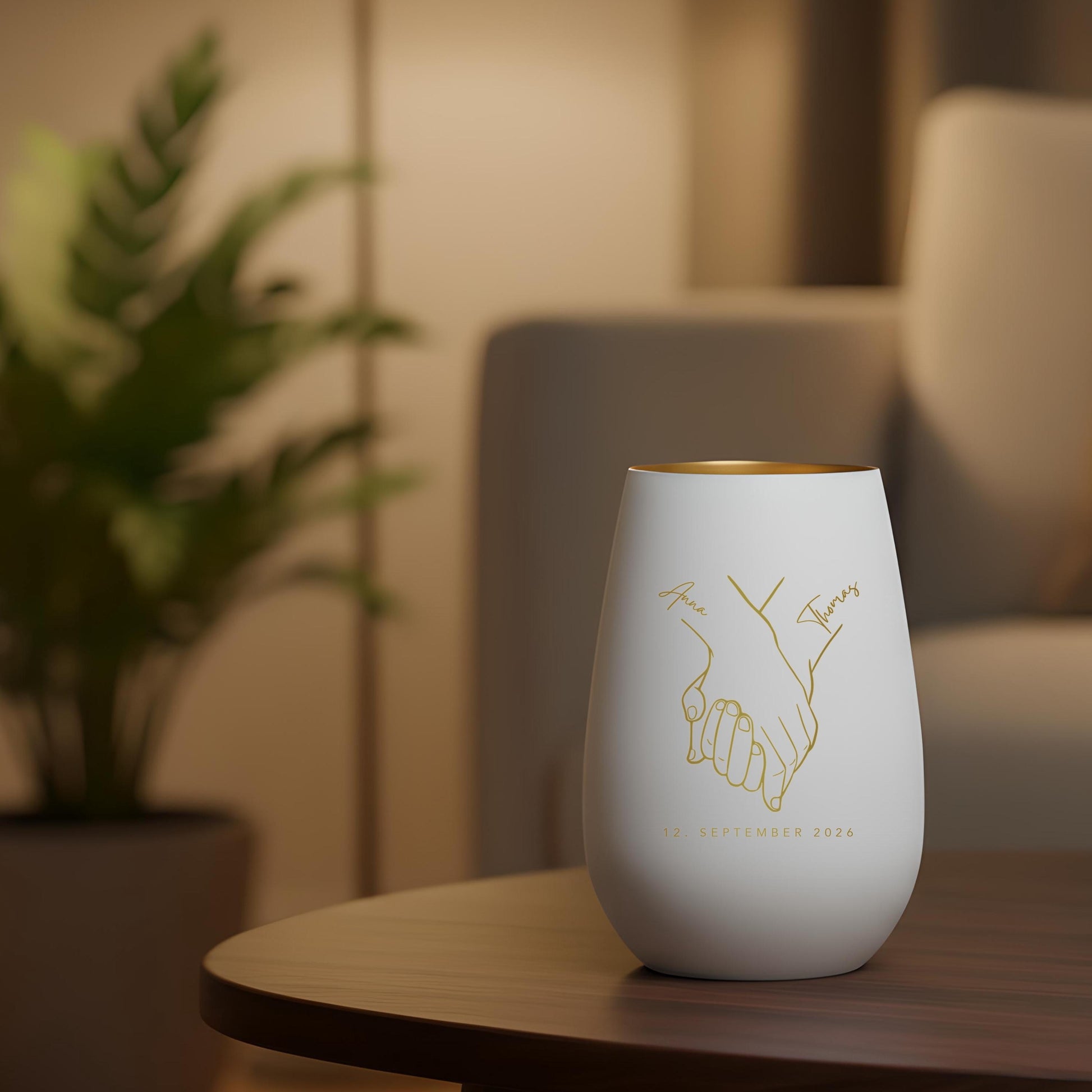 Hochzeitsgeschenk für Brautpaar personalisiert Windlicht Glas mit Gravur für Hochzeit Geschenk Kleinigkeit (Weiß)