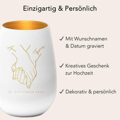 Hochzeitsgeschenk für Brautpaar personalisiert Windlicht Glas mit Gravur für Hochzeit Geschenk Kleinigkeit (Weiß)