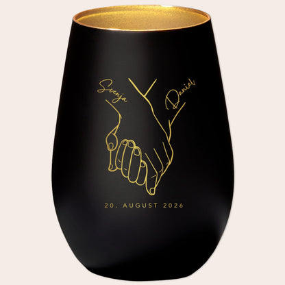 Hochzeitsgeschenk für Brautpaar personalisiert Windlicht Glas mit Gravur für Hochzeit Geschenk Kleinigkeit (Schwarz)