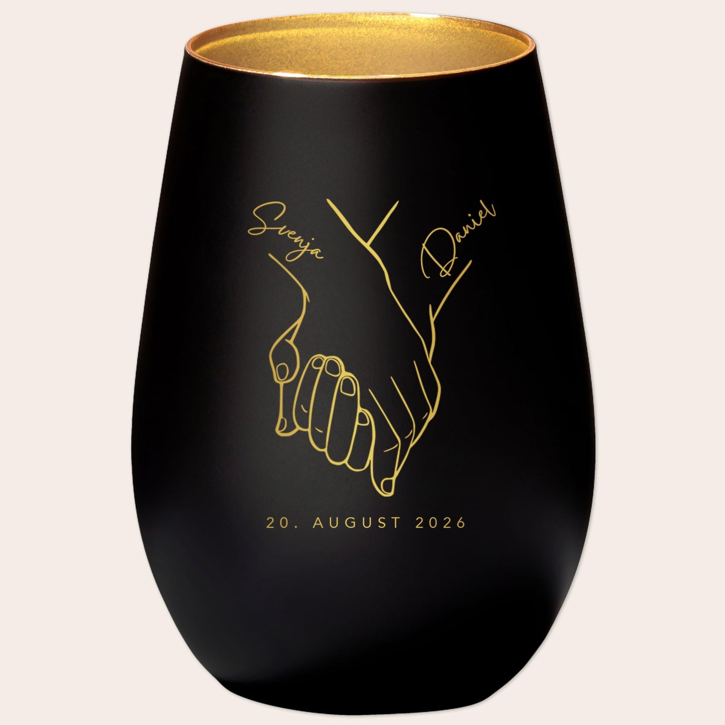 Hochzeitsgeschenk für Brautpaar personalisiert Windlicht Glas mit Gravur für Hochzeit Geschenk Kleinigkeit (Schwarz)