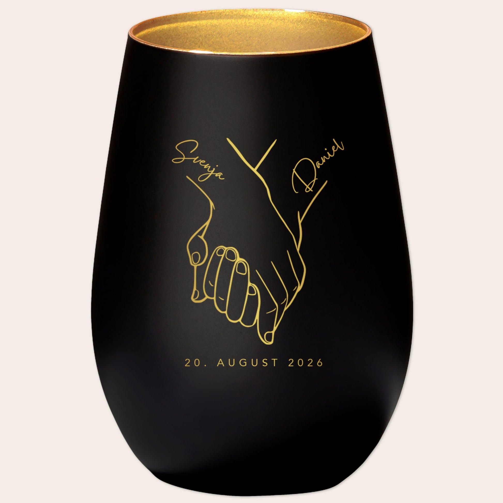 Hochzeitsgeschenk für Brautpaar personalisiert Windlicht Glas mit Gravur für Hochzeit Geschenk Kleinigkeit (Schwarz)