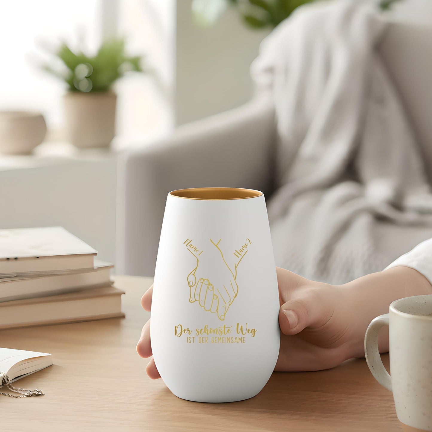 Verlobungsgeschenk Kerze personalisiert Windlicht Glas mit Gravur Hochzeitsgeschenk für Brautpaar Hochzeit Geschenk Kleinigkeit (Weiß)