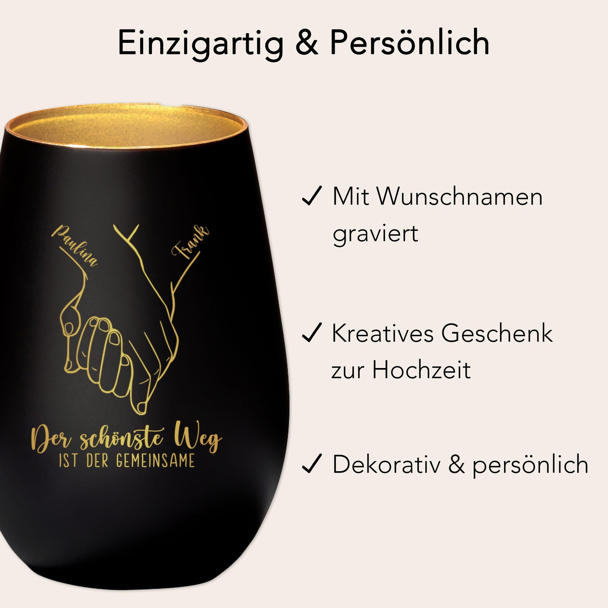 Verlobungsgeschenk Kerze personalisiert Windlicht Glas mit Gravur Hochzeitsgeschenk für Brautpaar Hochzeit Geschenk Kleinigkeit (Schwarz)