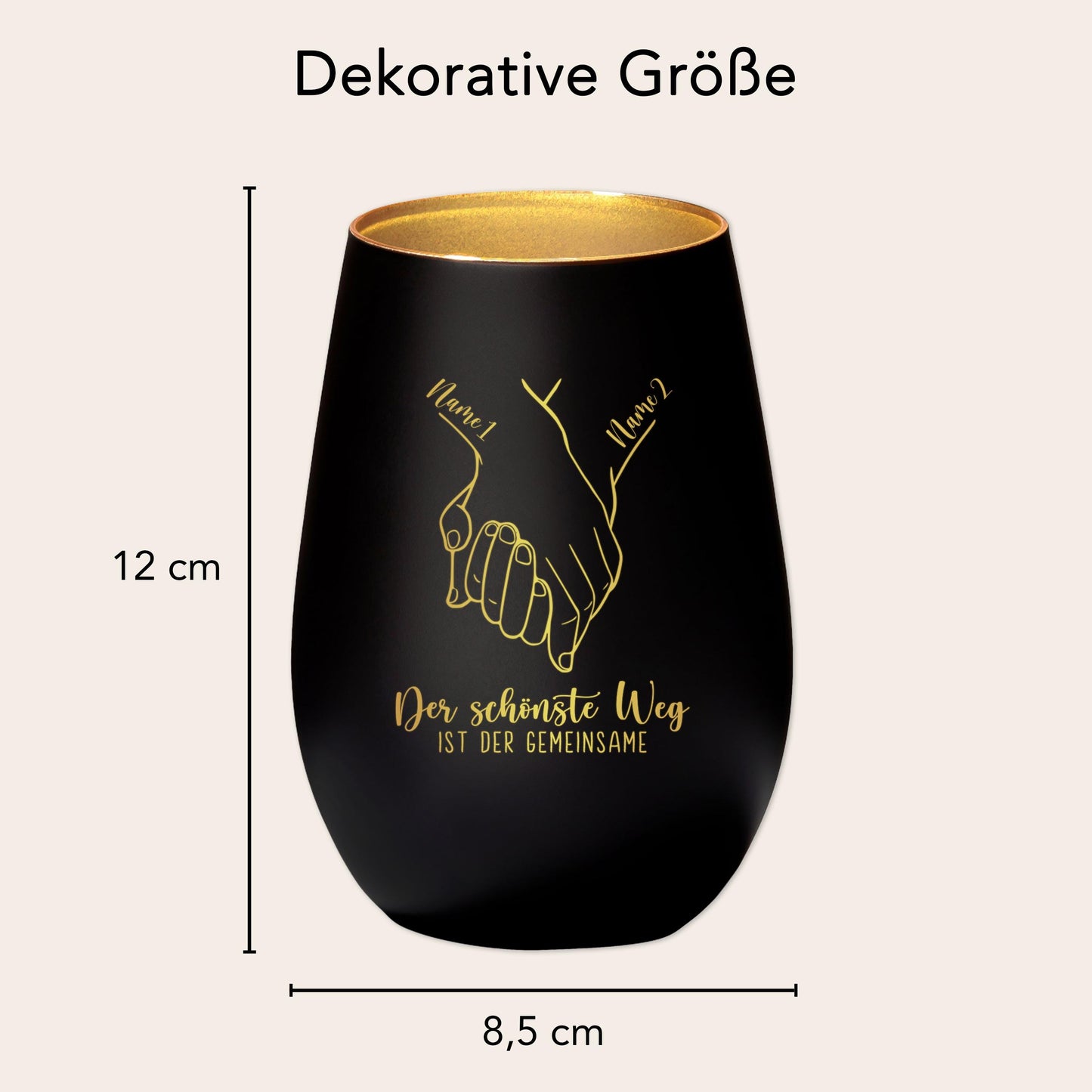 Verlobungsgeschenk Kerze personalisiert Windlicht Glas mit Gravur Hochzeitsgeschenk für Brautpaar Hochzeit Geschenk Kleinigkeit (Schwarz)