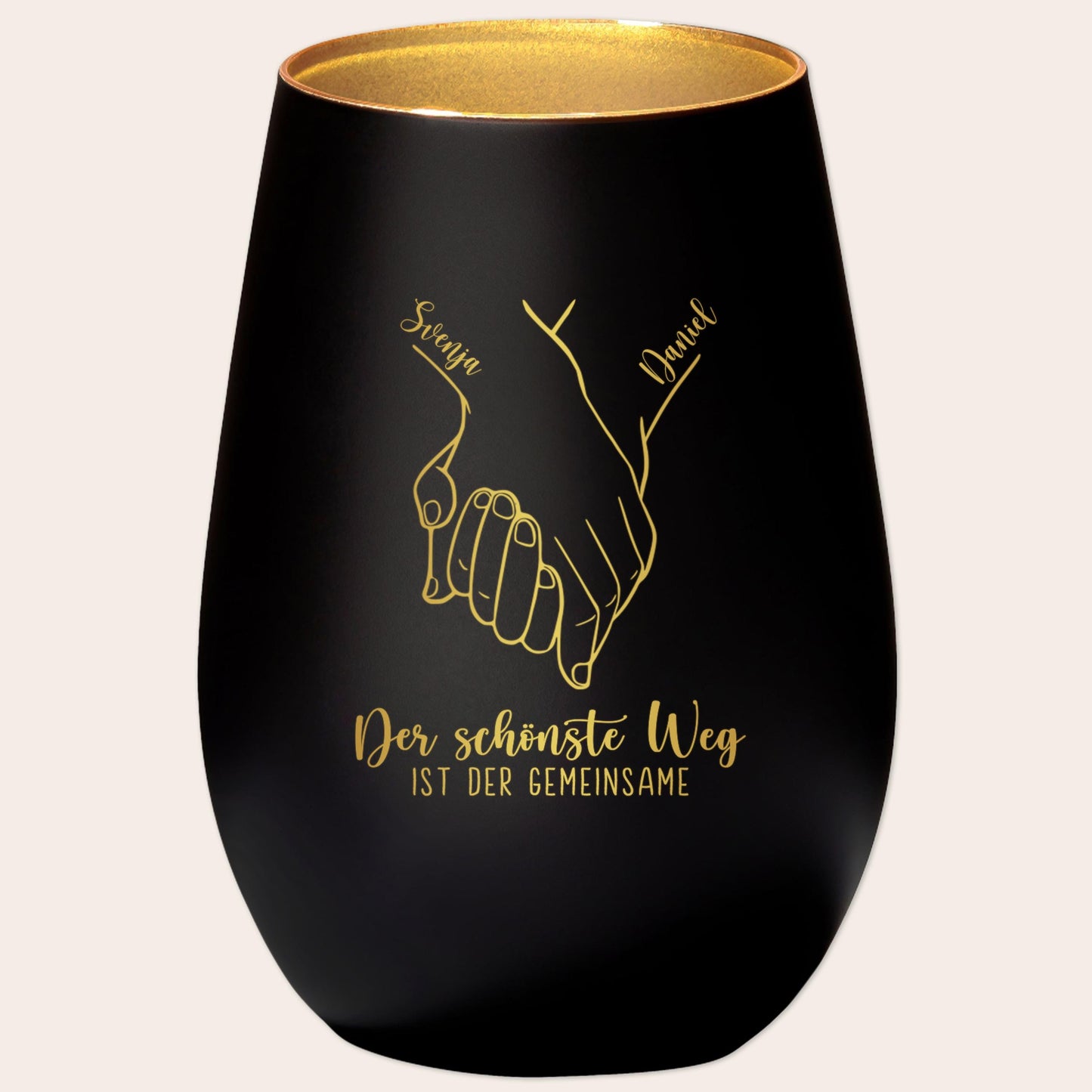 Verlobungsgeschenk Kerze personalisiert Windlicht Glas mit Gravur Hochzeitsgeschenk für Brautpaar Hochzeit Geschenk Kleinigkeit (Schwarz)
