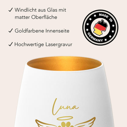 Andenken an verstorbenen Hund Windlicht Trauergeschenk Hunde Trauerlicht personalisiert Trauer Geschenk zur Erinnerung (Weiß)