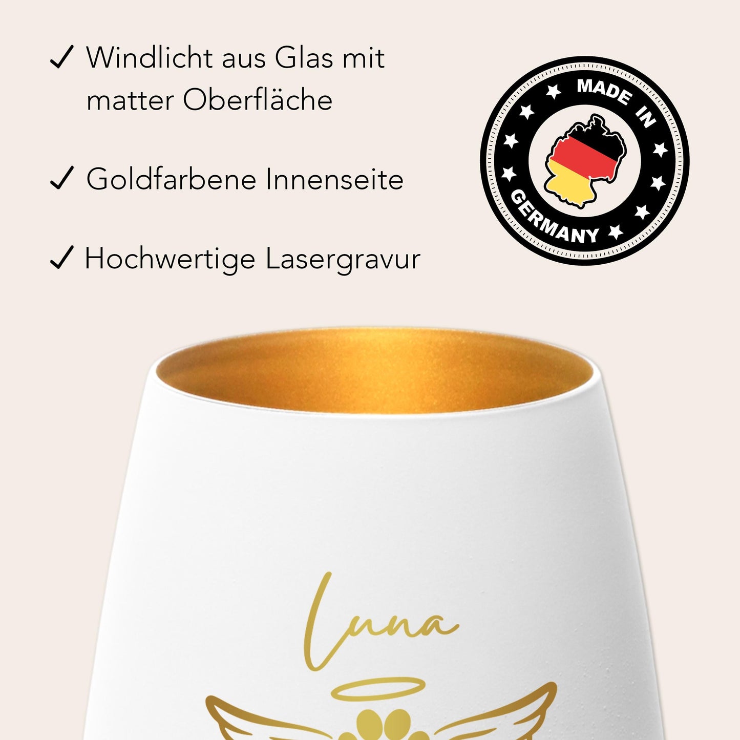 Andenken an verstorbenen Hund Windlicht Trauergeschenk Hunde Trauerlicht personalisiert Trauer Geschenk zur Erinnerung (Weiß)