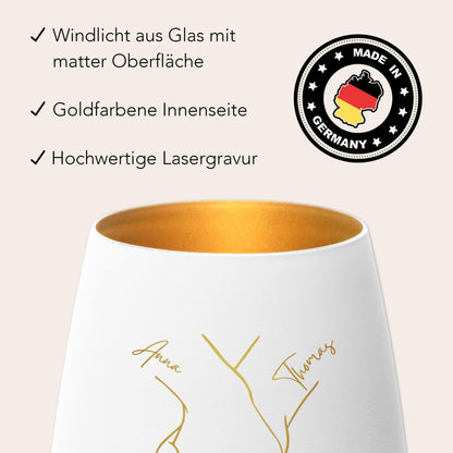 Hochzeitsgeschenk für Brautpaar personalisiert Windlicht Glas mit Gravur für Hochzeit Geschenk Kleinigkeit (Weiß)