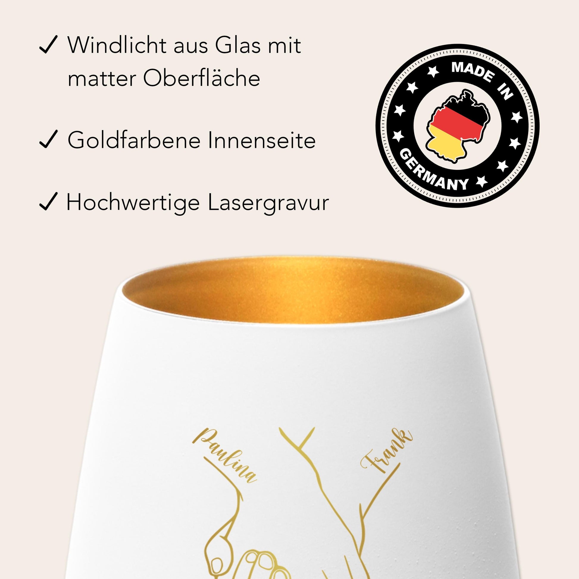 Verlobungsgeschenk Kerze personalisiert Windlicht Glas mit Gravur Hochzeitsgeschenk für Brautpaar Hochzeit Geschenk Kleinigkeit (Weiß)