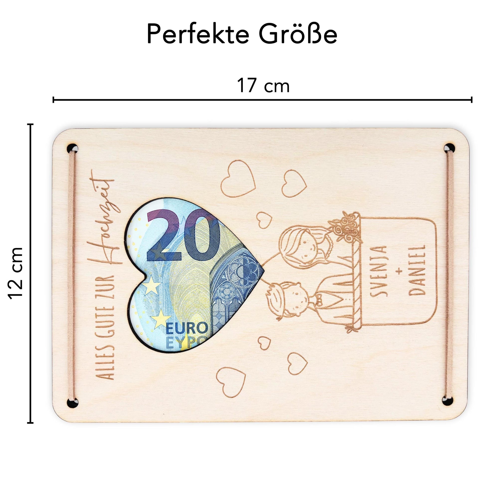 Hochzeitsgeschenk Geld Brautppar personalisiertes Geldgeschenk Hochzeit Hochzeitsgeschenk Geschenk Hochzeitskarte aus Holz 12x17 cm