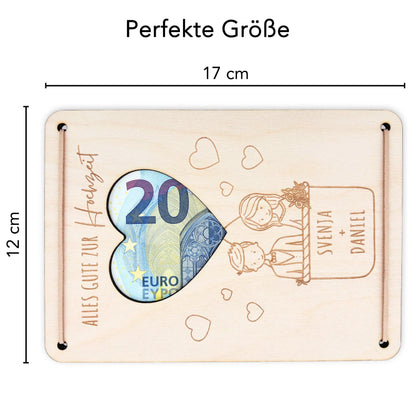 Hochzeitsgeschenk Geld Brautppar personalisiertes Geldgeschenk Hochzeit Hochzeitsgeschenk Geschenk Hochzeitskarte aus Holz 12x17 cm