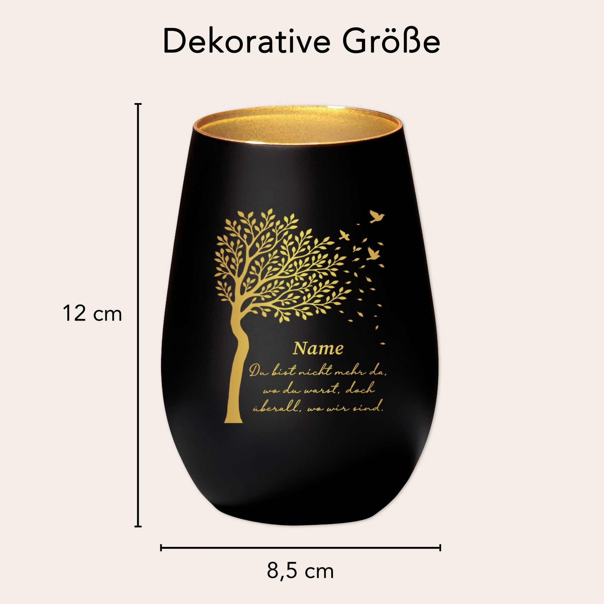 Trauerlicht Trauerkerze personalisiert Windlicht mit Gravur aus Glas Trauer Geschenk Trauergeschenk Verstorbene Erinnerung (Schwarz)