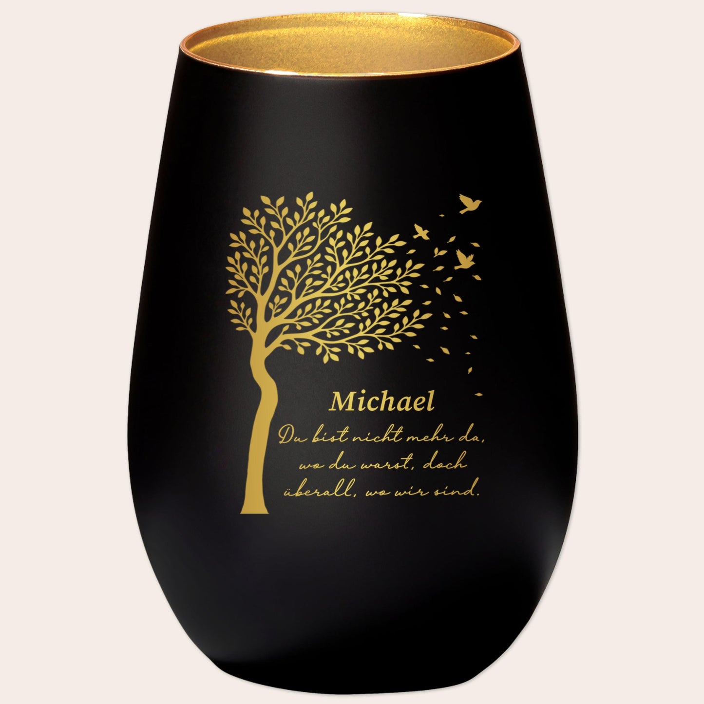 Trauerlicht Trauerkerze personalisiert Windlicht mit Gravur aus Glas Trauer Geschenk Trauergeschenk Verstorbene Erinnerung (Schwarz)