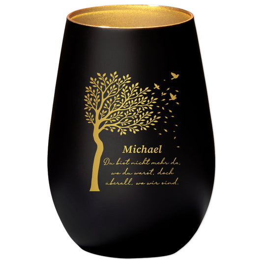 Trauerlicht Trauerkerze personalisiert Windlicht mit Gravur aus Glas Trauer Geschenk Trauergeschenk Verstorbene Erinnerung (Schwarz)