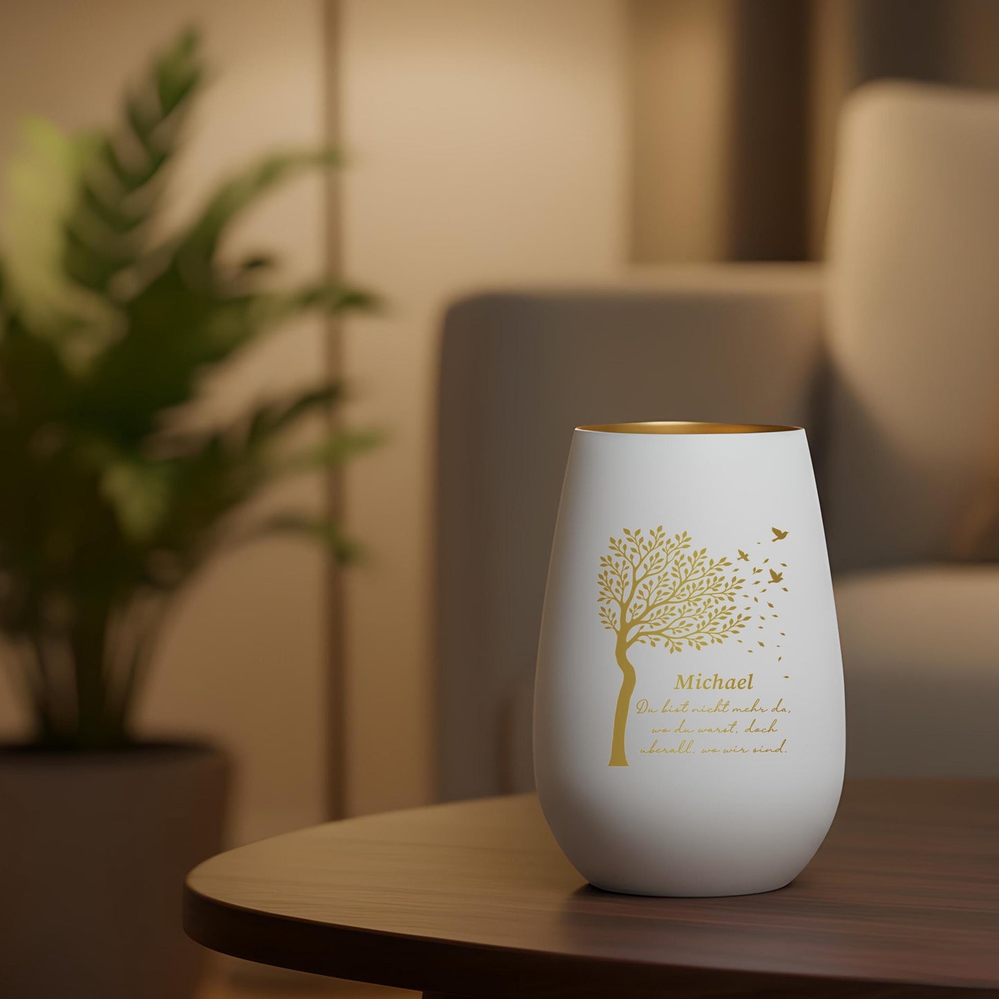 Trauerlicht Trauerkerze personalisiert Windlicht mit Gravur aus Glas Trauer Geschenk Trauergeschenk Verstorbene Erinnerung (Weiß)