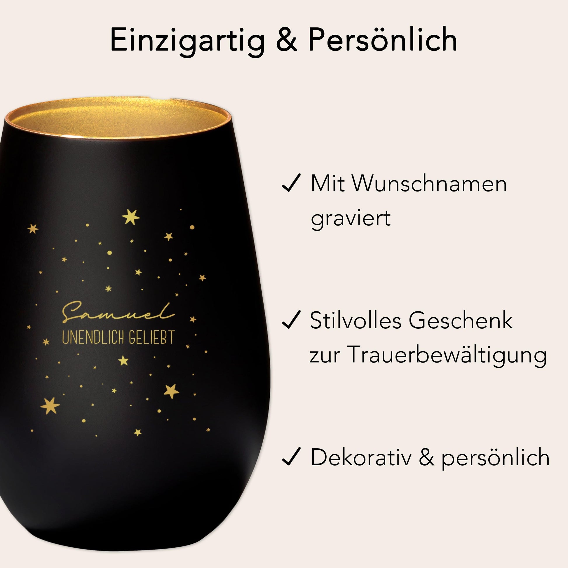 Sternenkind Andenken Trauergeschenk personalisiertes Windlicht Trauerlicht Trauer Geschenk Trauerkerze Gedenkkerze (Schwarz)