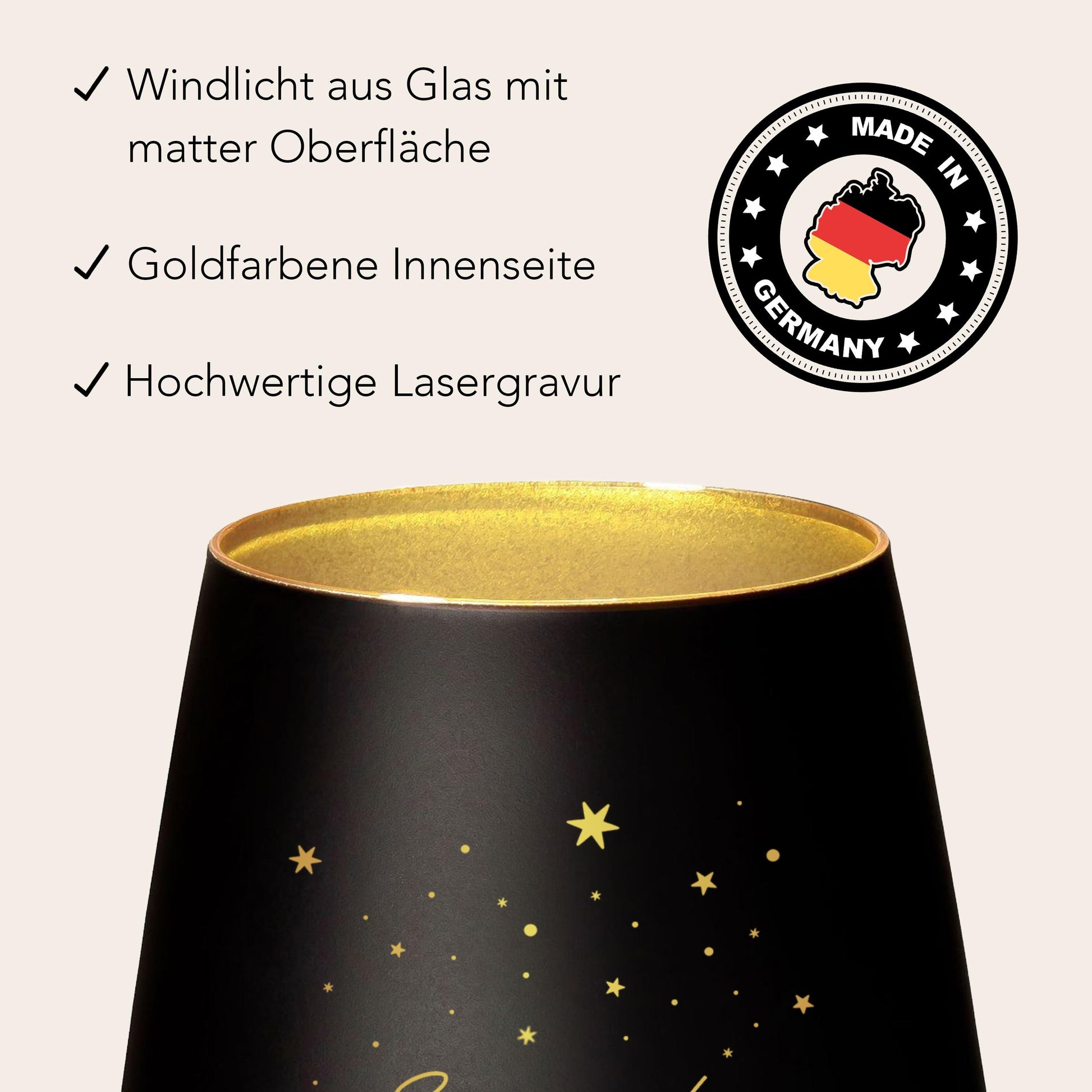Sternenkind Andenken Trauergeschenk personalisiertes Windlicht Trauerlicht Trauer Geschenk Trauerkerze Gedenkkerze (Schwarz)