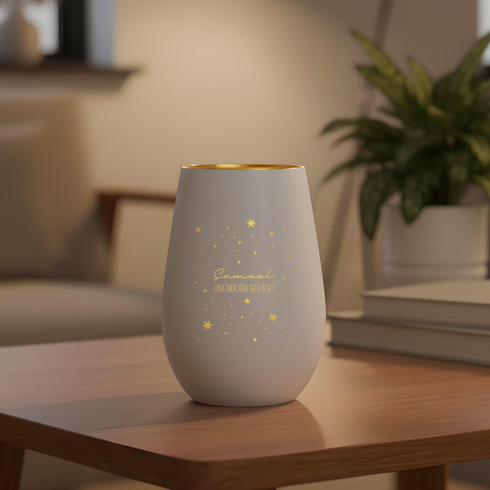 Sternenkind Andenken Trauergeschenk personalisiertes Windlicht Trauerlicht Trauer Geschenk Trauerkerze Gedenkkerze (Weiß)