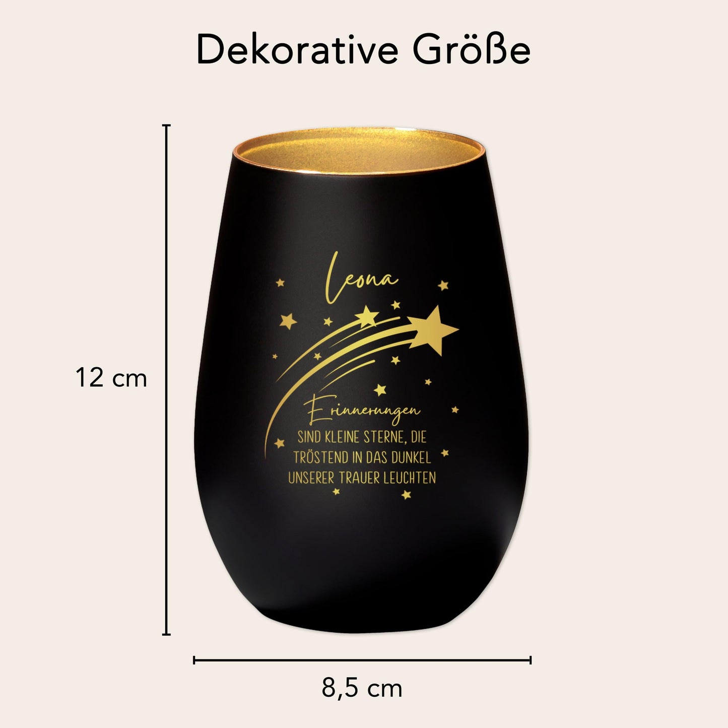 Erinnerung Sternenkind Andenken personalisiertes Windlicht Trauerlicht Trauer Trauergeschenk Trauerkerze Gedenkkerze (Schwarz)
