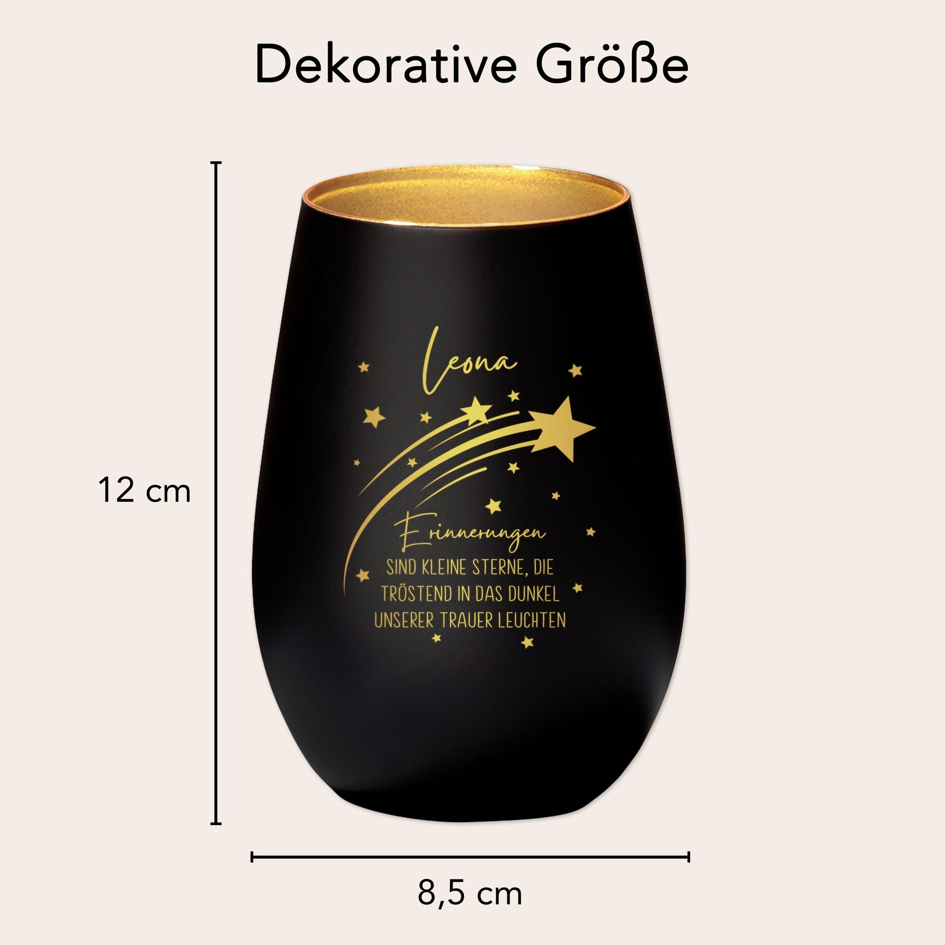 Erinnerung Sternenkind Andenken personalisiertes Windlicht Trauerlicht Trauer Trauergeschenk Trauerkerze Gedenkkerze (Schwarz)