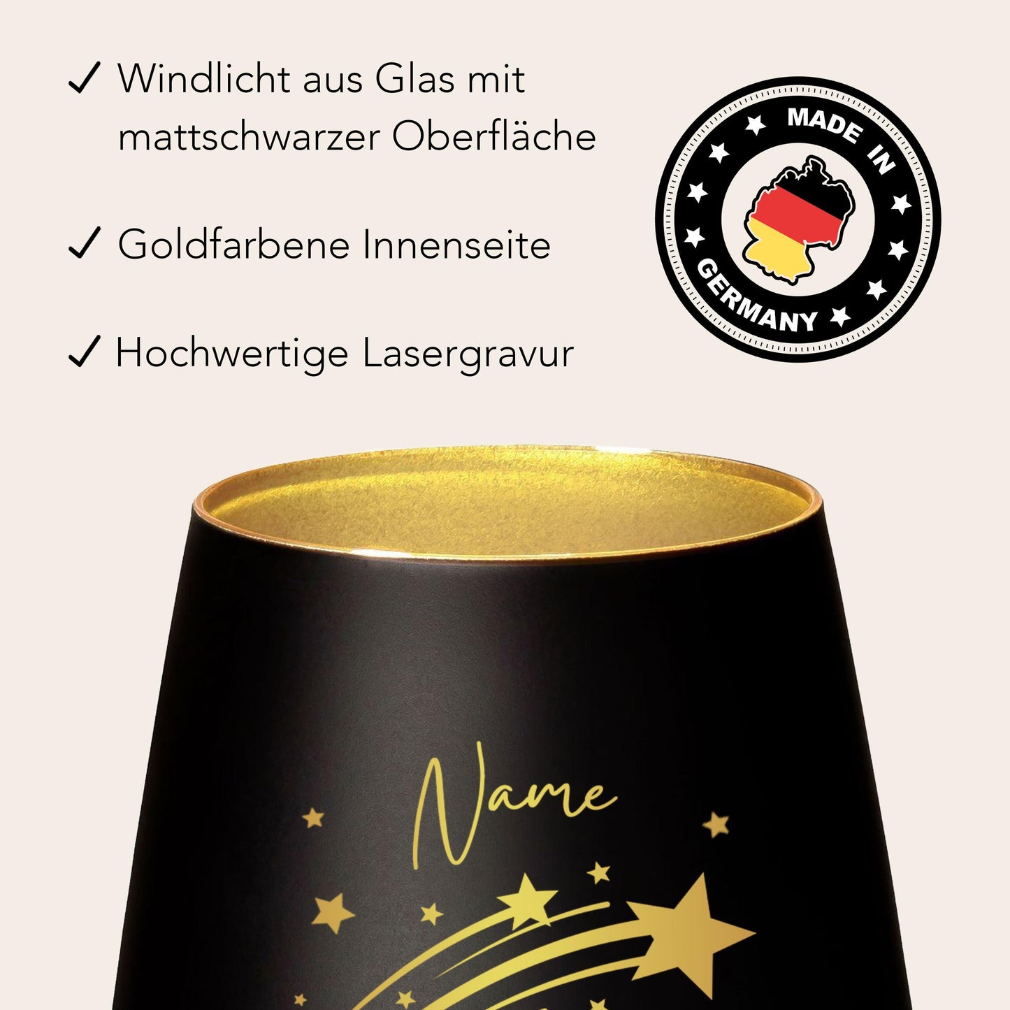 Erinnerung Sternenkind Andenken personalisiertes Windlicht Trauerlicht Trauer Trauergeschenk Trauerkerze Gedenkkerze (Schwarz)