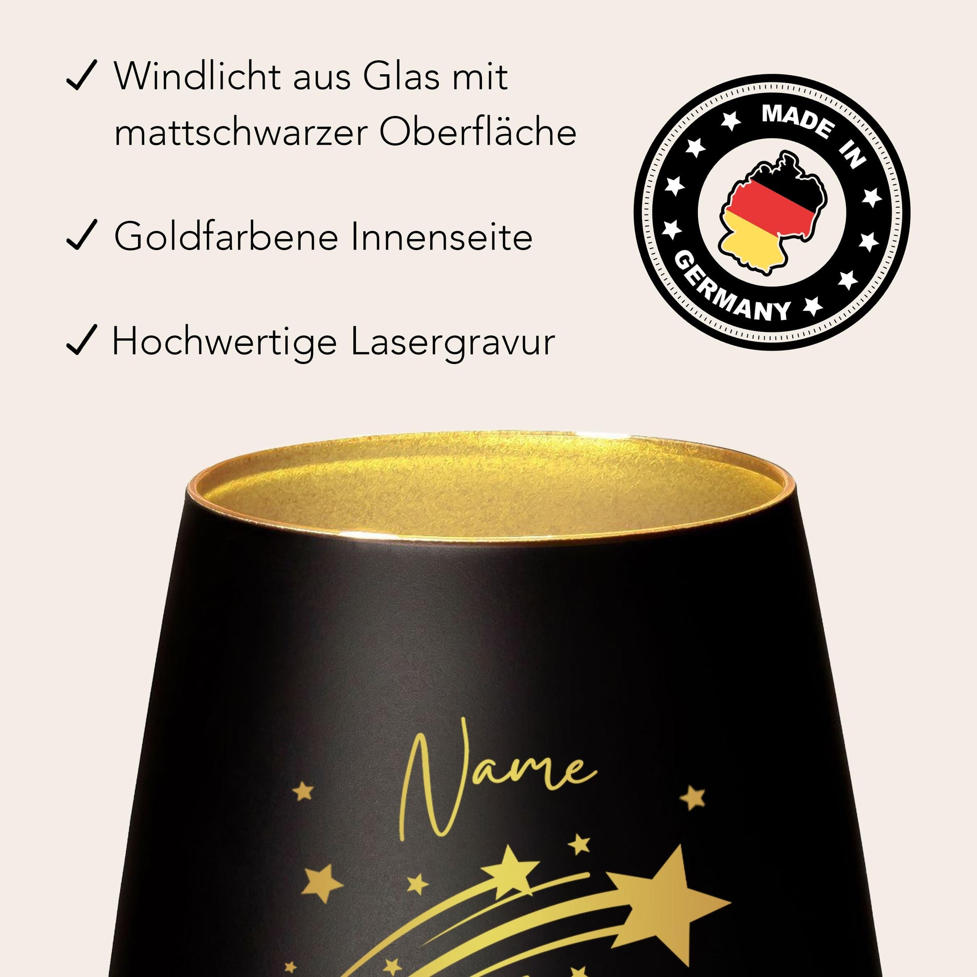 Erinnerung Sternenkind Andenken personalisiertes Windlicht Trauerlicht Trauer Trauergeschenk Trauerkerze Gedenkkerze (Schwarz)