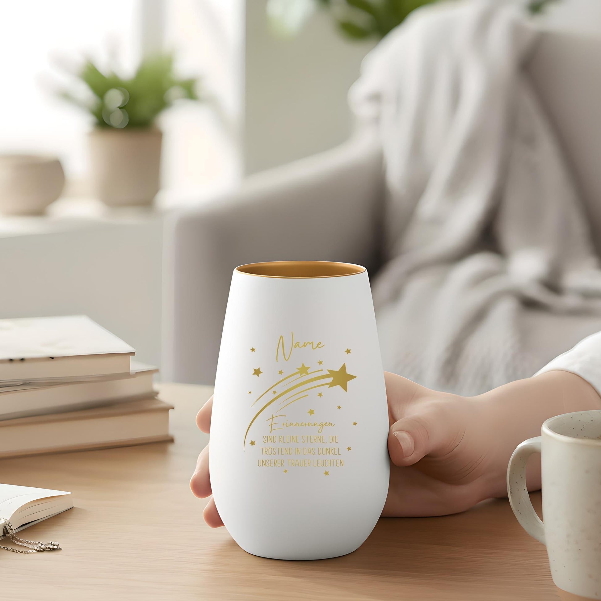 Erinnerung Sternenkind Andenken personalisiertes Windlicht Trauerlicht Trauer Trauergeschenk Trauerkerze Gedenkkerze (Weiß)