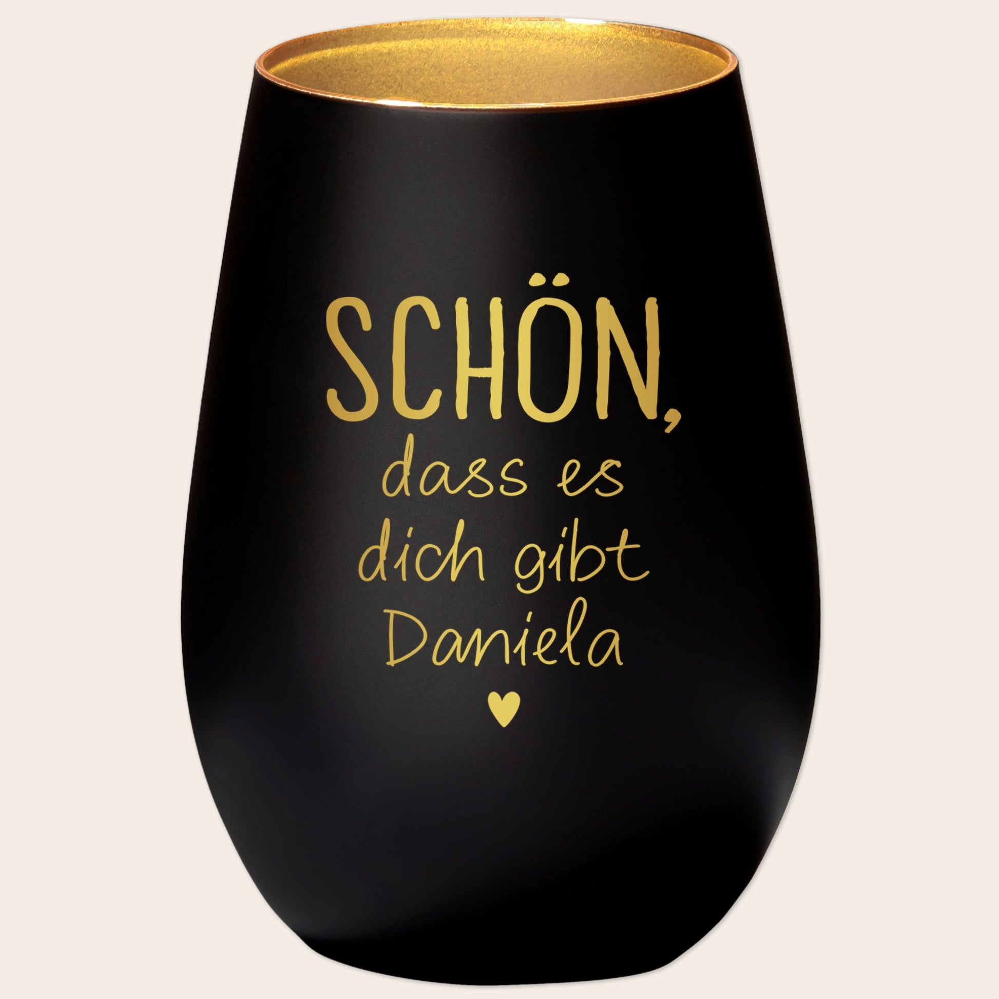 Schön dass es Dich gibt Geschenk Freundin Windlicht personalisiert Teelicht Kerzenglas mit Gravur (Schwarz)