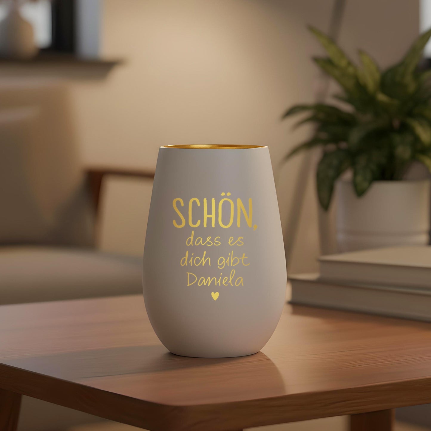 Schön dass es Dich gibt Geschenk Freundin Windlicht personalisiert Teelicht Kerzenglas mit Gravur (Weiß)