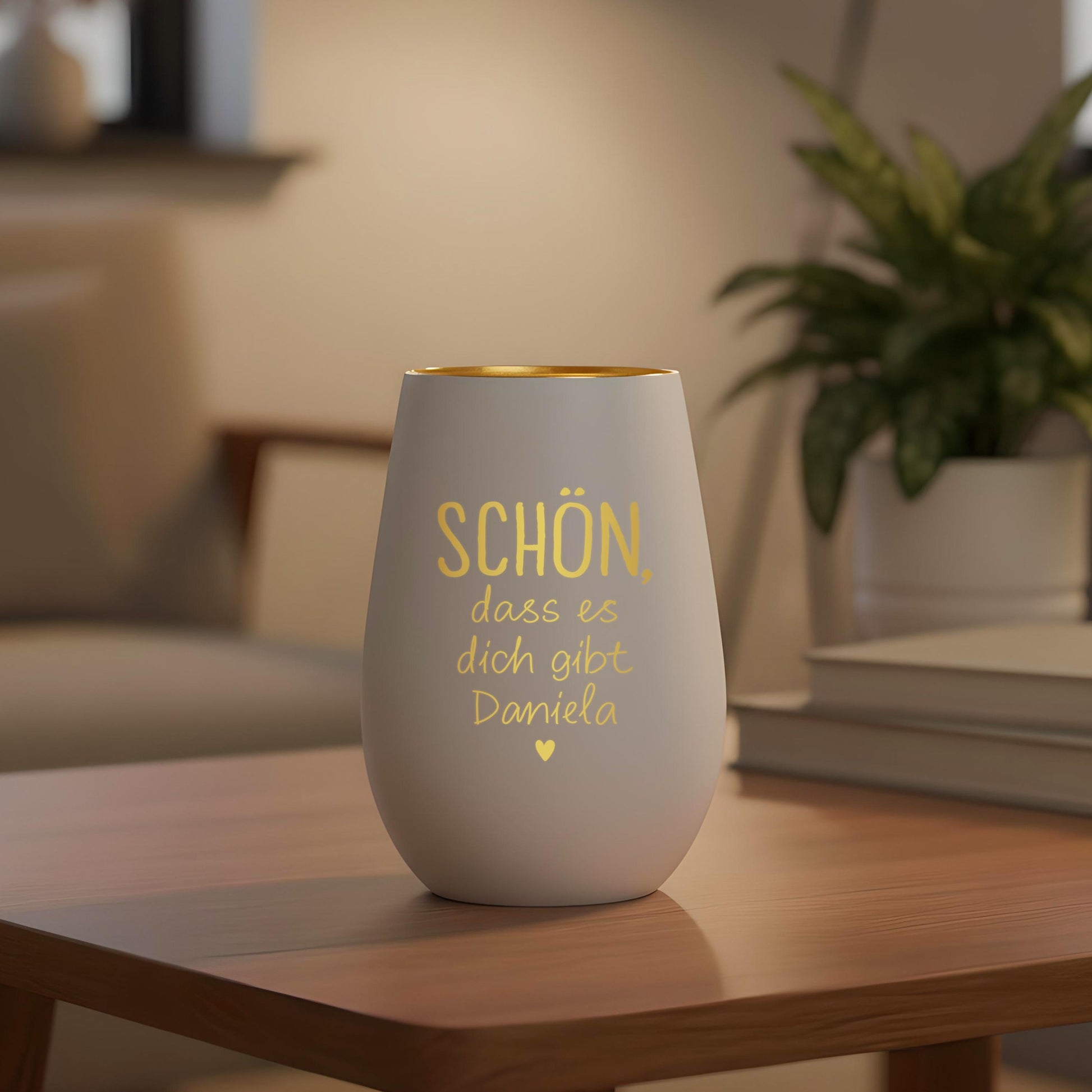 Schön dass es Dich gibt Geschenk Freundin Windlicht personalisiert Teelicht Kerzenglas mit Gravur (Weiß)