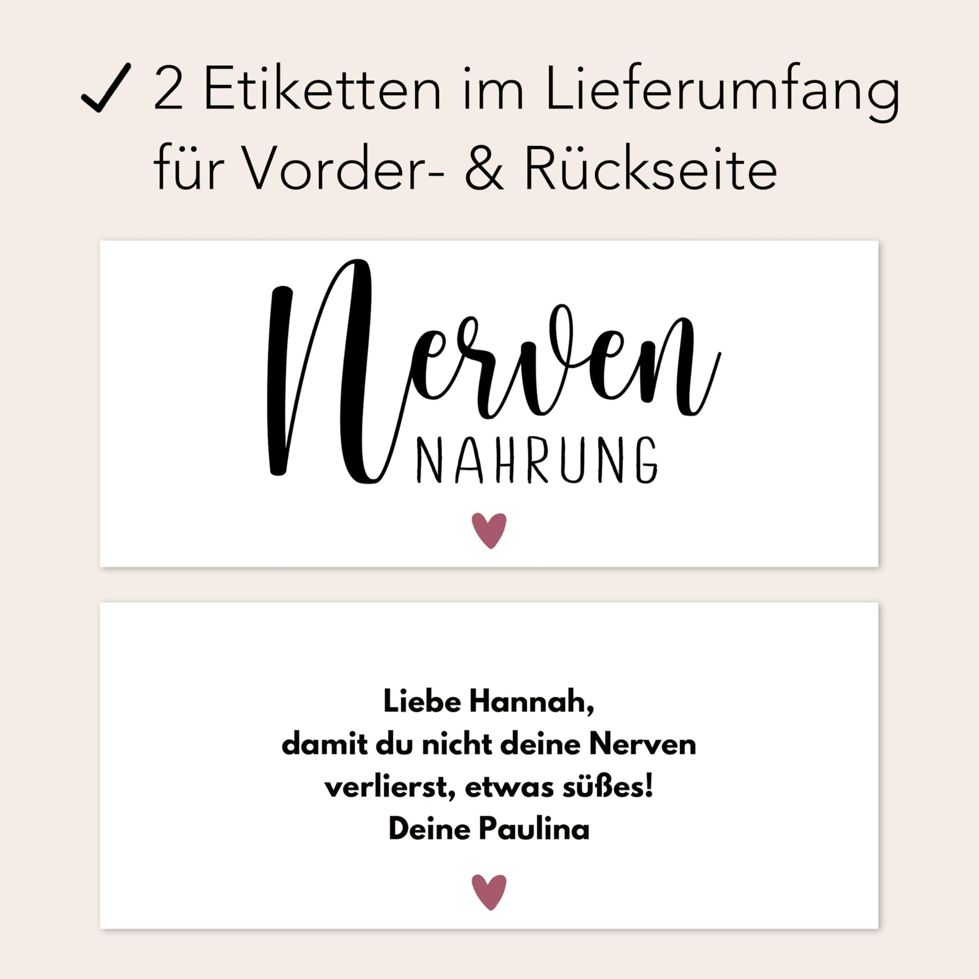 Nervennahrung Geschenk Schokoaufstrich Etiketten personalisiert Aufkleber für z.B. Glas Nutella, Nerven Geschenk | 2 Stück
