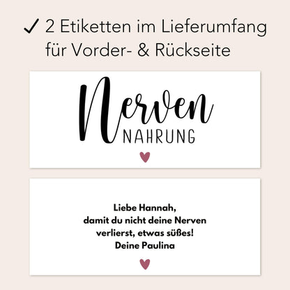 Nervennahrung Geschenk Schokoaufstrich Etiketten personalisiert Aufkleber für z.B. Glas Nutella, Nerven Geschenk | 2 Stück
