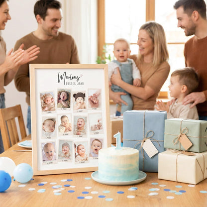 Mein erstes Jahr Bild 12 Monate Baby personalisiertes Geschenk 1. Geburtstag Mädchen Junge Meilenstein Erinnerung (mit oder ohne Rahmen)
