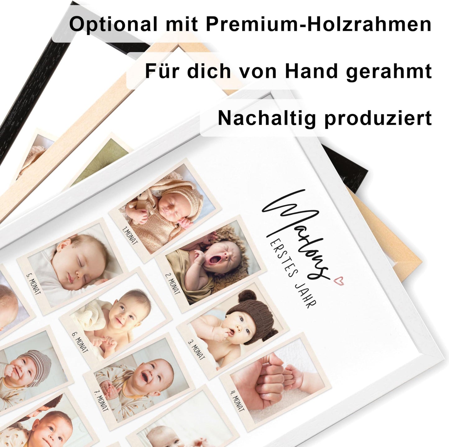 Mein erstes Jahr Bild 12 Monate Baby personalisiertes Geschenk 1. Geburtstag Mädchen Junge Meilenstein Erinnerung (mit oder ohne Rahmen)