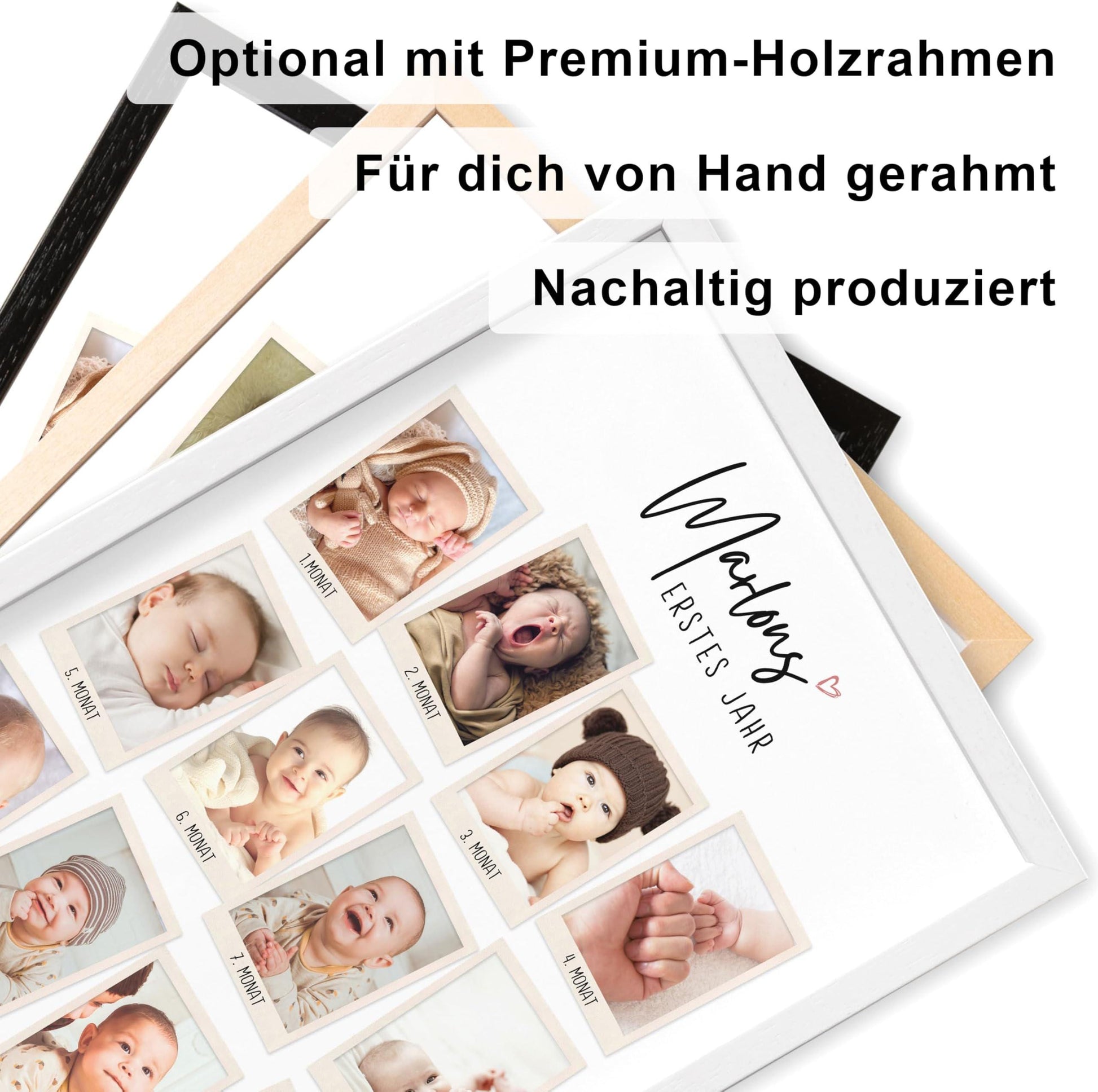 Mein erstes Jahr Bild 12 Monate Baby personalisiertes Geschenk 1. Geburtstag Mädchen Junge Meilenstein Erinnerung (mit oder ohne Rahmen)