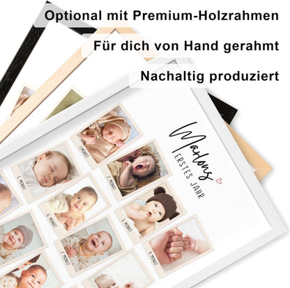 Mein erstes Jahr Bild 12 Monate Baby personalisiertes Geschenk 1. Geburtstag Mädchen Junge Meilenstein Erinnerung (mit oder ohne Rahmen)