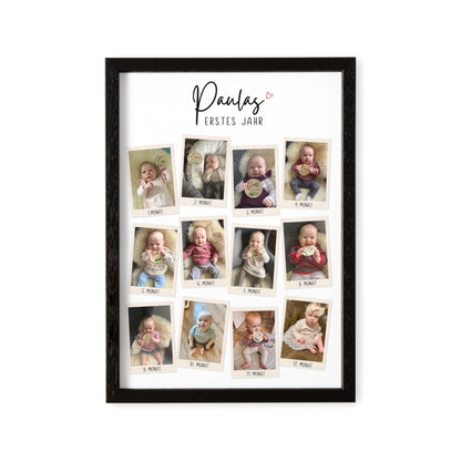 Mein erstes Jahr Bild 12 Monate Baby personalisiertes Geschenk 1. Geburtstag Mädchen Junge Meilenstein Erinnerung (mit oder ohne Rahmen)