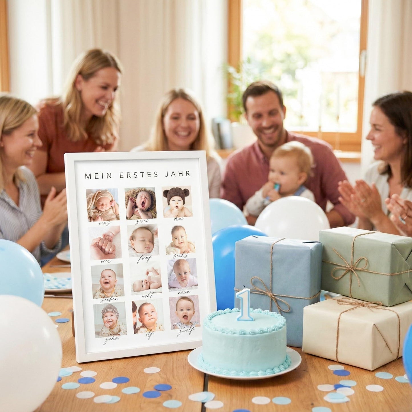Mein erstes Jahr Bild 12 Monate Baby personalisiertes Geschenk 1. Geburtstag Mädchen Junge Meilenstein Erinnerung (mit oder ohne Rahmen)