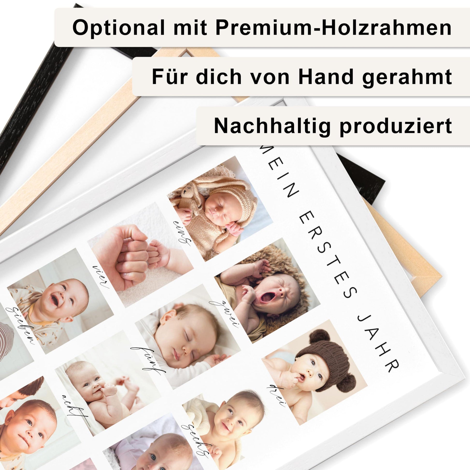 Mein erstes Jahr Bild 12 Monate Baby personalisiertes Geschenk 1. Geburtstag Mädchen Junge Meilenstein Erinnerung (mit oder ohne Rahmen)